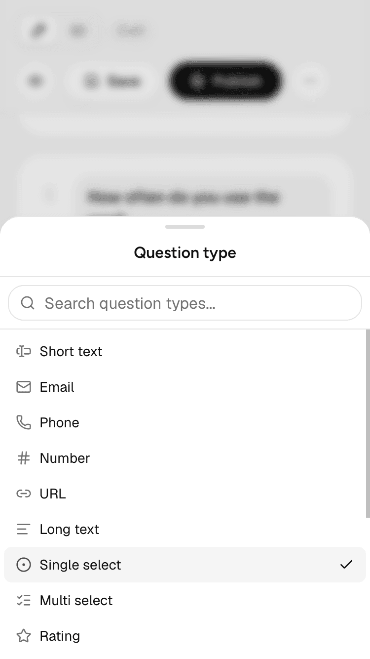 Mobile form editor — editing a question