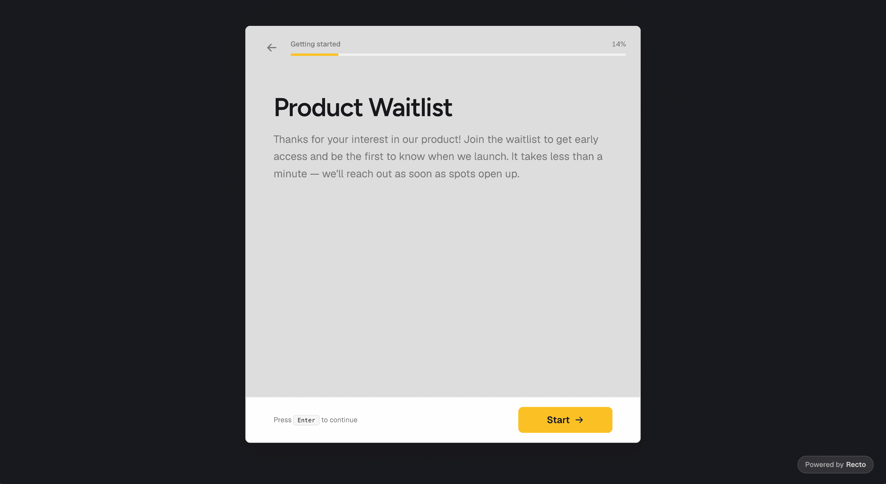 Dark theme — charcoal background with gold accent